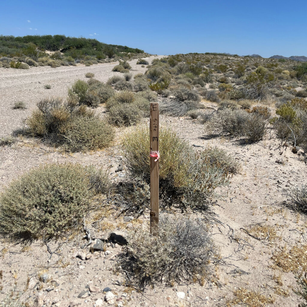 A mining claim is seen outside of Ash Meadows National Wildlife Refuge on June 20. Credit: Wyatt Myskow/Inside Climate News