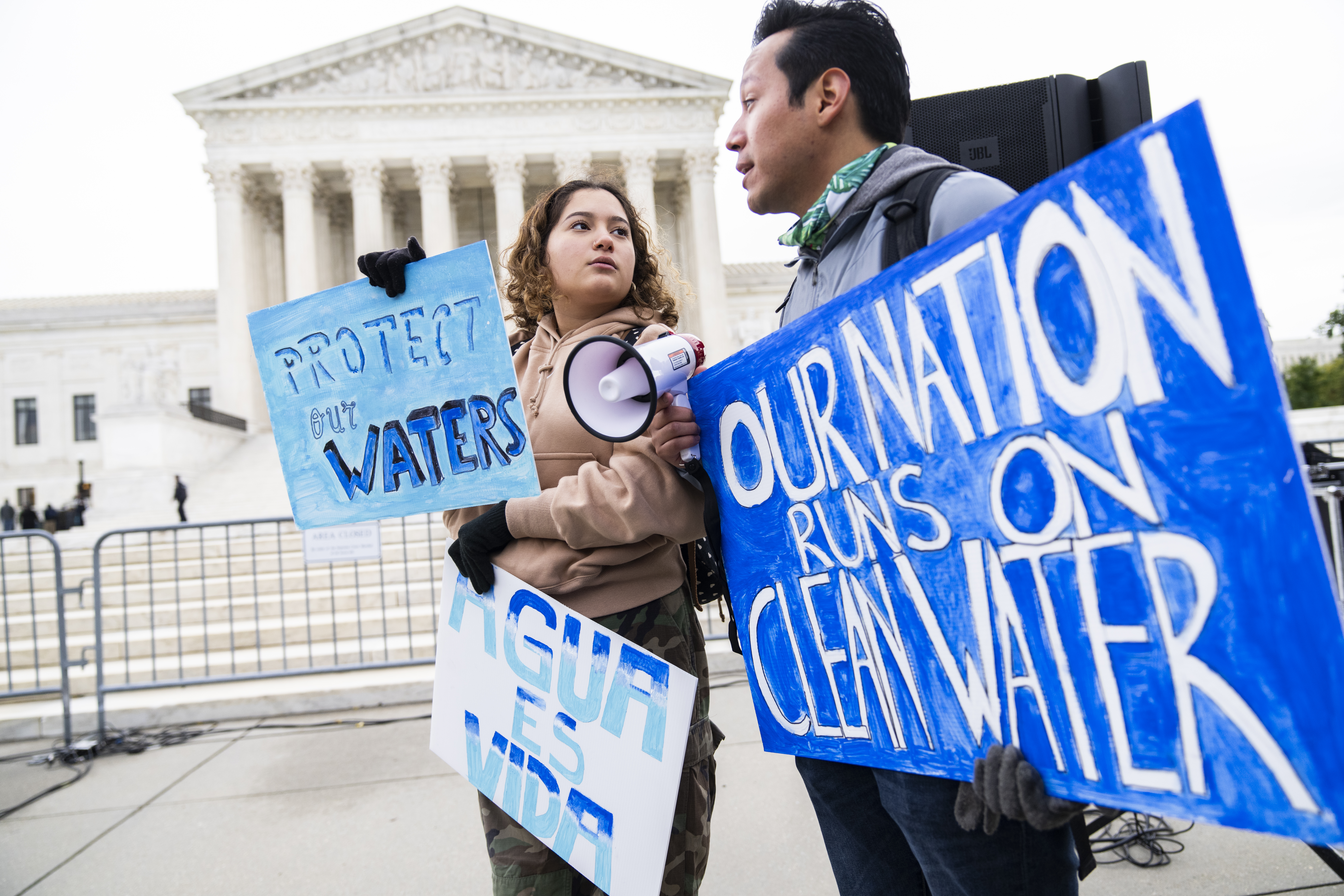 Activists attend a rally to call for protection of the Clean Water Act outside of the Supreme Court as it was hearing arguments in the case of Sackett v. Environmental Protection Agency on Oct. 3, 2022. Credit: Tom Williams/CQ-Roll Call, Inc via Getty Images