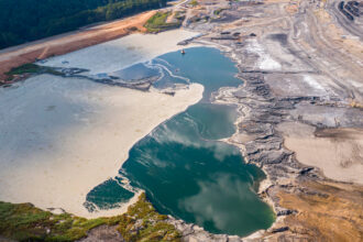 An aerial view of a coal ash pond in Jefferson County, Ala. Credit: Lee Hedgepeth/Inside Climate News