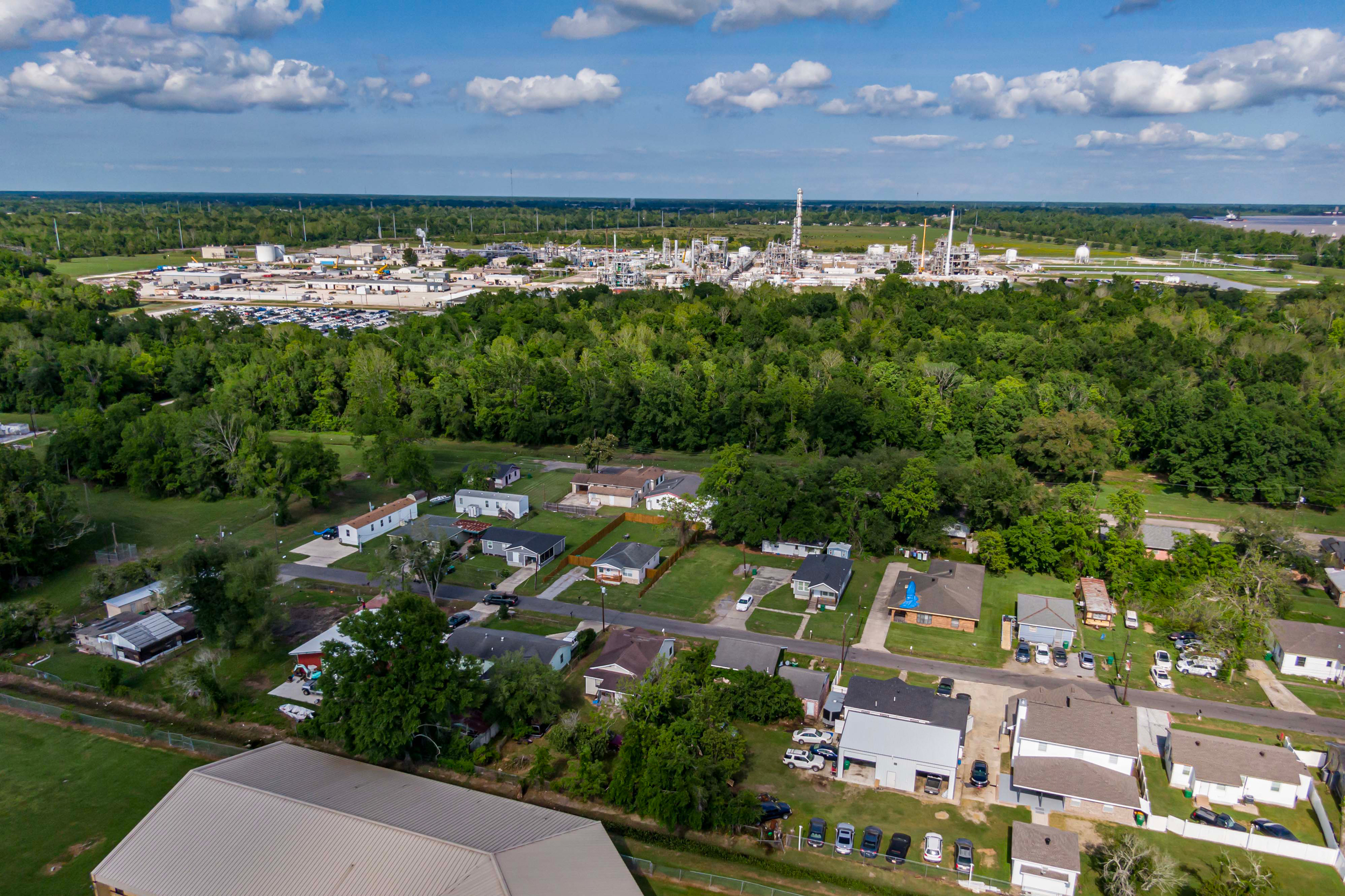 The Denka Performance Elastomer plant sits behind the community of Reserve in Louisiana’s “Cancer Alley.” Credit: Lee Hedgepeth/Inside Climate News