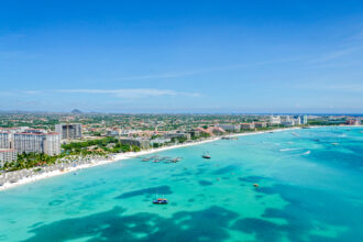 An aerial view of Aruba’s Palm Beach. Credit: VWPICS/Jimmy Villalta/Universal Images Group via Getty Images