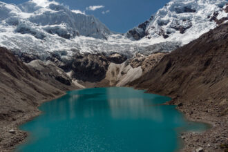 A view of Lake Palcacocha, a glacier lake in the Peruvian Andes near Huaraz on May 23, 2022. Credit: Angela Ponce/The Washington Post via Getty Images