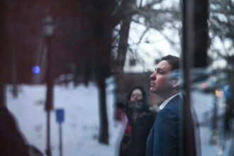 Florida Governor Ron DeSantis speaks to the media at Saint Anselm College on Friday, Jan. 19 in Goffstown N.H. Credit: Matt McClain/The Washington Post via Getty Images