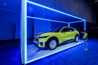 The Ford Mustang Mach-E is displayed at the 2024 Canadian International AutoShow in Toronto on Feb. 16. Credit: Zou Zheng/Xinhua via Getty Images