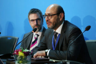 INC-4 chairman Luis Vayas Valdivieso speaks during the fourth session of the U.N. Intergovernmental Negotiating Committee on Plastic Pollution on April 23 in Ottawa, Canada. Credit: Dave Chan/AFP via Getty Images