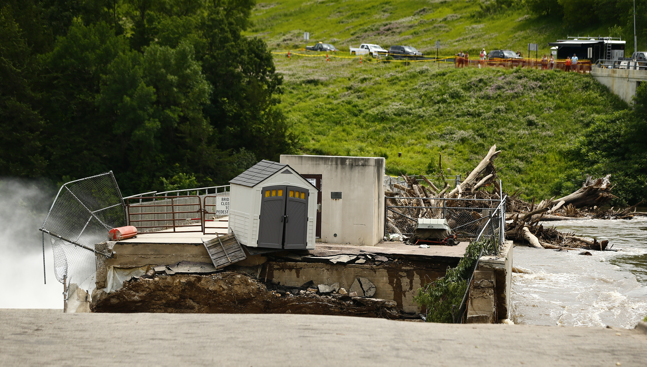 Rapidan Dam is left damaged on June 25 in Waterville, Minnesota after days of historic flooding hit the Midwest. Credit: Christopher Mark Juhn/Anadolu via Getty Images