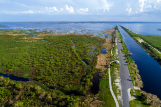 An aerial view of Lake Okeechobee near Clewiston, Fla. Credit: Jeffrey Greenberg/Universal Images Group via Getty Images