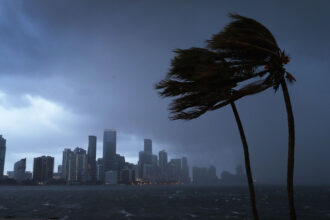 The skyline is seen as the outerbands of Hurricane Irma start to reach Florida on Sept. 9, 2017 in Miami, Florida. Credit: Joe Raedle/Getty Images