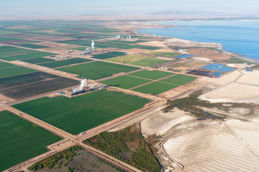 At the Salton Sea in California, geothermal plants could soon also extract lithium from brine water contained deep in the ground. But local community members and environmentalists worry about the impacts the mining will have on local water supplies. Credit: EcoFlight