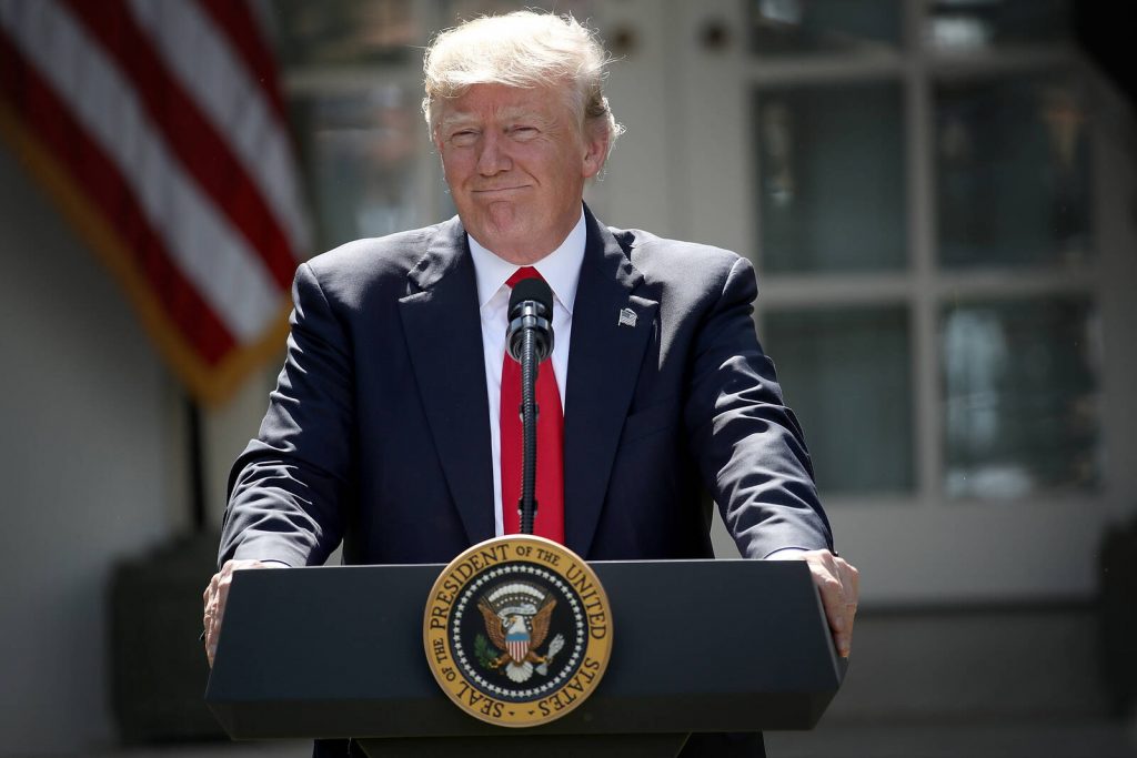 President Donald Trump announces his decision for the United States to pull out of the Paris accord in the Rose Garden at the White House on June 1, 2017. Credit: Win McNamee/Getty Images