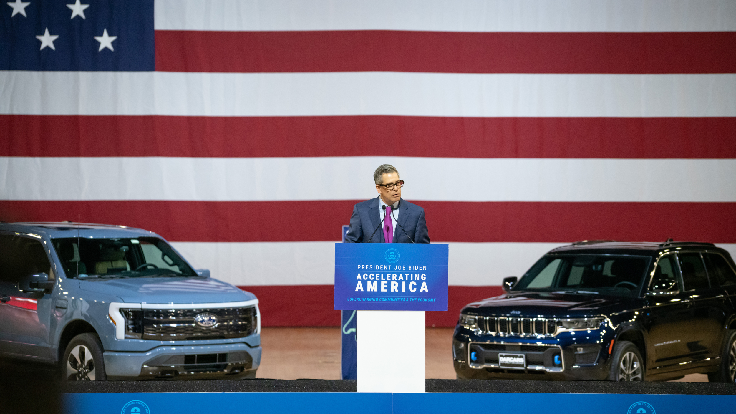 John Bozzella, president and CEO of the Alliance for Automotive Innovation, speaks at the roll-out of the Biden administration's vehicle pollution standards in March in Washington, D.C. Credit: EPA